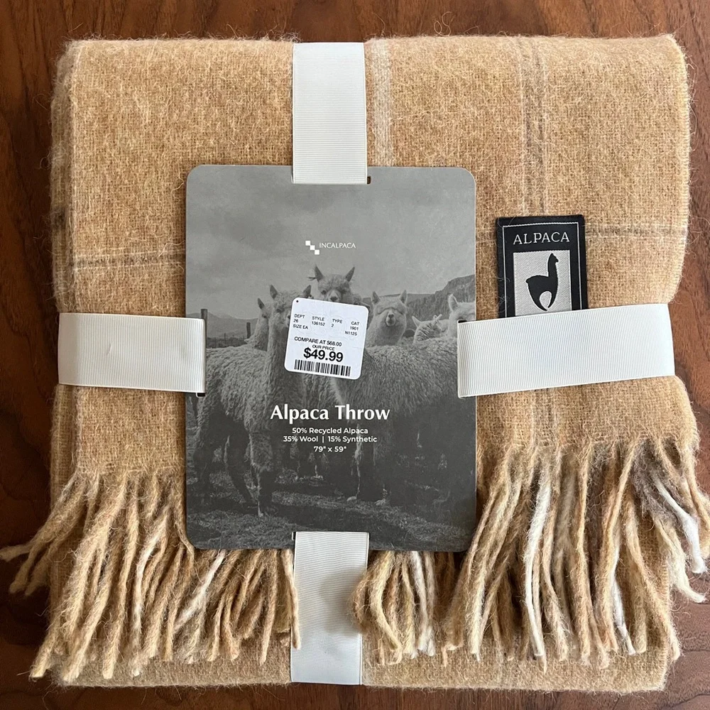 Alpaca Throw Blanket - Soft Tan - Picture 1 of 3